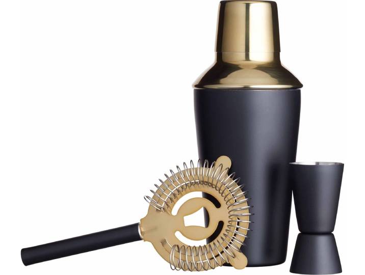 BarCraft Luxe Cocktailset - Zwart/Goud Driedelige Geschenkset 10 x 10 x 19 Centimeter