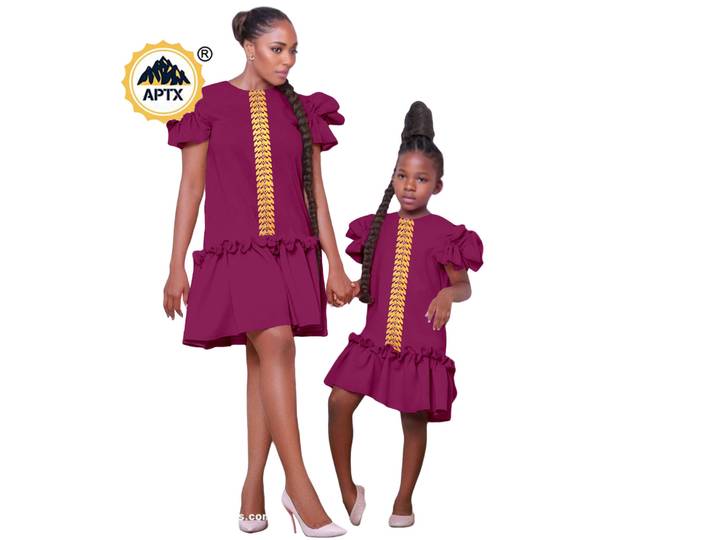 Mini robes africaines avec des Appliques pour femmes et filles Dashiki, tenues de famille à manches pétales pour maman et fille, 24F034