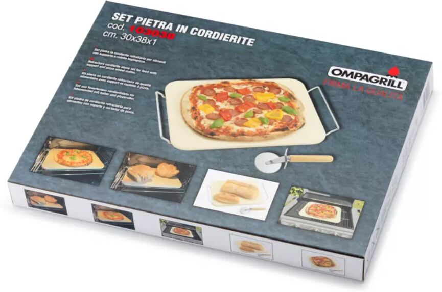Ompagrill SET PIETRA PIZZA RETTANGOLARE 30X38CM CON ROTELLA