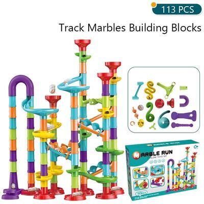 Inspired Finds RingRun Marble Track & Catapult Building Set STEM Construction Toy For Kids 113pcs