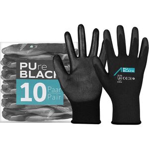 ACE-Instruments Arbeitshandschuhe PUre Black, PU-Beschichtung, schwarz, Größe 8 / M, 10 Paar