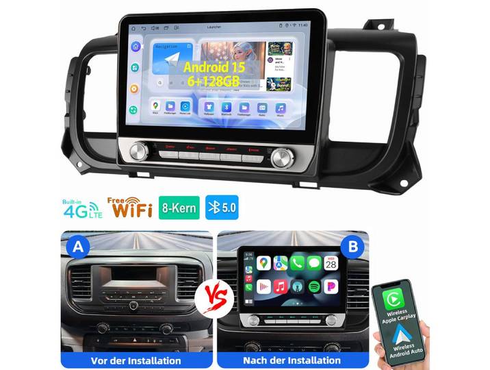 ESSGOO Für Citroen Jumpy Peugeot Expert GPS Navi Carplay Autoradio (RDS, Digitalradio (DAB), FM)