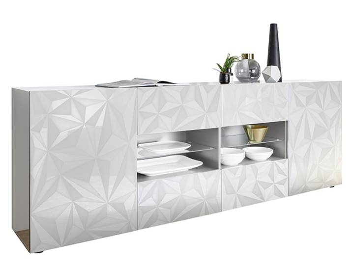 Bahut 2 portes 4 tiroirs Prisme blanc brillant - Basika