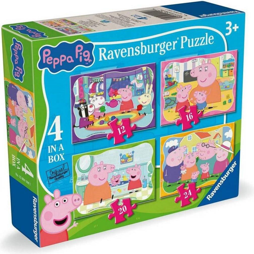 Peppa Pig Puzzelset met 4 puzzels in een doos (12, 16, 20 en 24 stukjes)