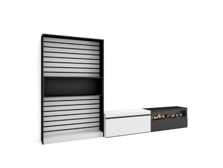Ensemble Meuble TV - SKRAUT HOME - RF2852 - Blanc - 210x186x35cm - Cheminée électrique