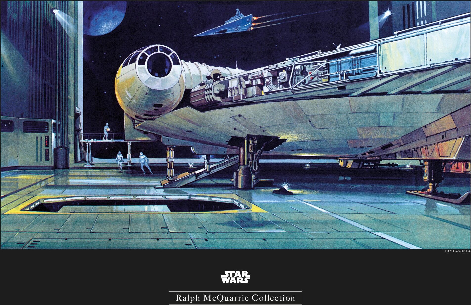 Bild KOMAR "Star Wars Classic RMQ Falcon Hangar", bunt (farbe bild(er): bunt), B:50cm H:40cm, Holz, Papier, Bilder, Bild, Wandbild zur Dekoration im Kinderzimmer - ohne Rahmen