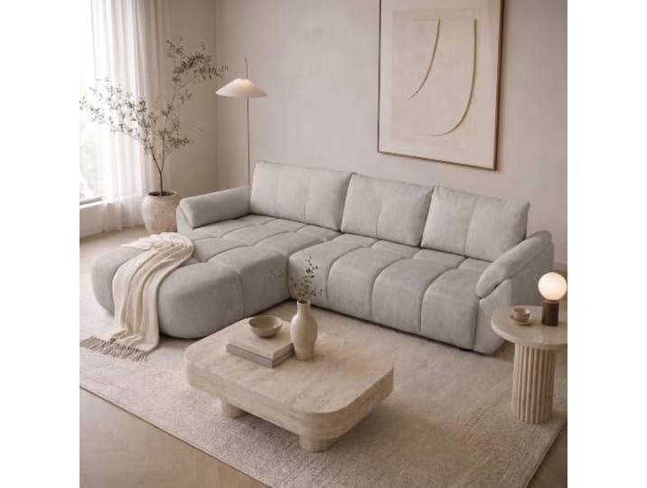 Ecksofa MASSIMO L-Form mit Schlaffunktion und Bettkasten, Beige (TORO 30) L-Form, universelle Ottomane, Bonellfederkern, Schlaffläche 140x236 cm, TORO Stoff