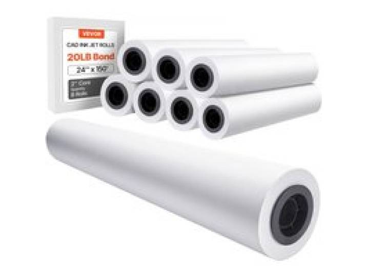VEVOR Breitformatpapier Papierrollen 609,6 mm (B) / 45,7 m (L), 20 lb Papierrollen ideal für CAD-Zeichnungen technische Pläne GIS-Karten Architekturentwürfe Plotterpapier