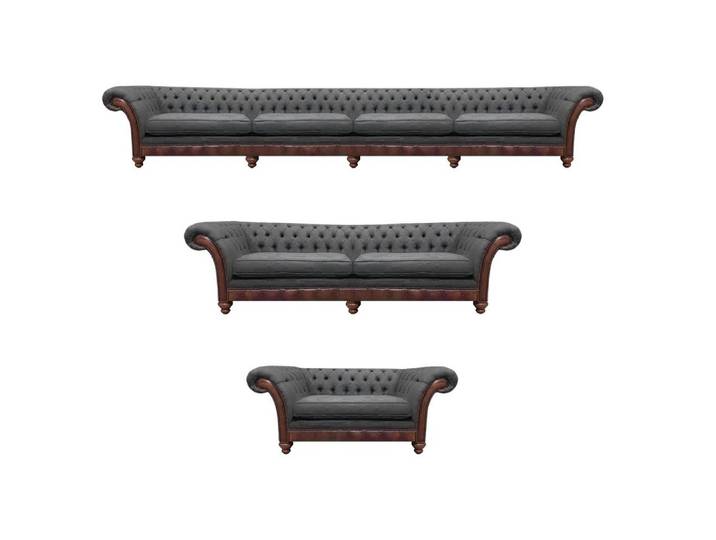 JVmoebel Polstergarnitur Grau Chesterfield Sofagarnitur mit Polyätherschaum-Polsterung, (4-Sitzer Sofa/2-Sitzer Sofa/Sessel, 3-tlg., 4-Sitzer Sofa/2-Sitzer Sofa/Sessel), Made in Europa