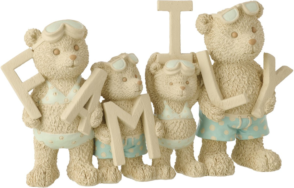 J-Line decoratie Beer Strandfamilie - polyresin - beige/lichtblauw