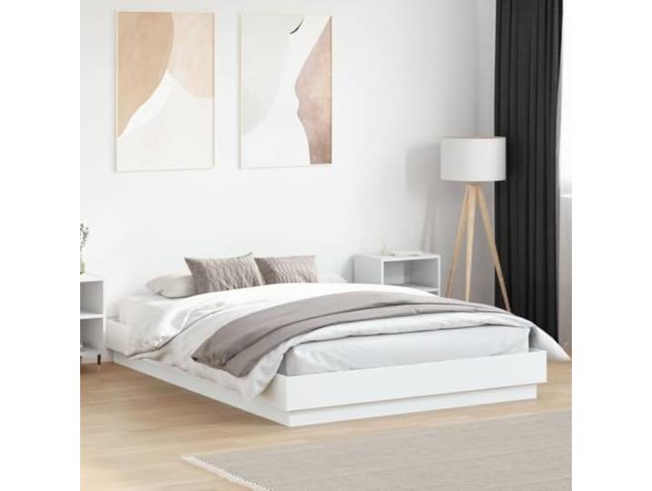 RJPLMFV Bettgestell, Weiß, 140 x 200 cm, inkl. Latten Langlebiges Holzwerkstoff, glatte Oberfläche, feuchtigkeitsbeständig, Lattenrost inklusive