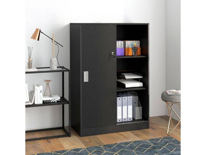 Armoire de bureau - AKOZON - 7764 - 2 portes coulissantes verrouillables - 2 étagères - 80x40x120 cm