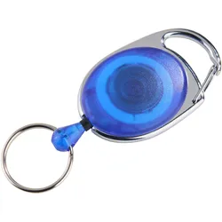 Ausziehbarer Schlüsselanhänger blau, transparent, ABS-Kunststoff, Metall