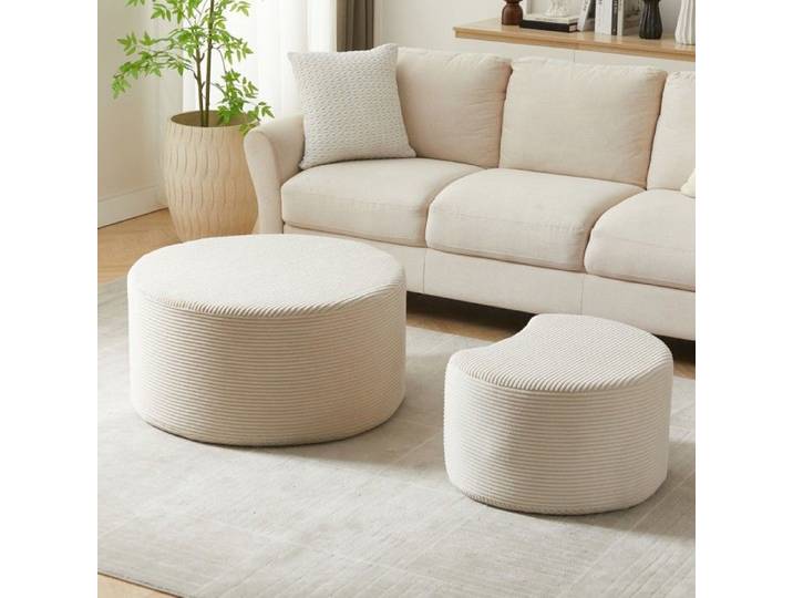 Tables Basses Ensemble 2 tables basses rondes rembourrées modernes - Poufs salon - Mousse confortable - Aucun assemblage