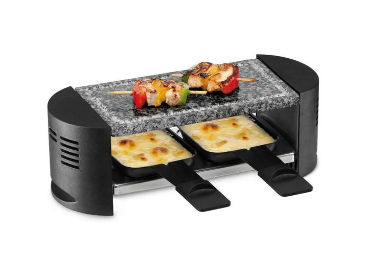Trisa Electronics Raclette-Grill, Schwarz, Stein, 10.50x10.20x31.10 cm, RoHS, antihaftbeschichtete Raclette-Pfännchen, abnehmbare Steinplatte, Ein/Aus-Schalter, rutschfeste Füsse, Tischgrills & Fondues, Raclette-Grills