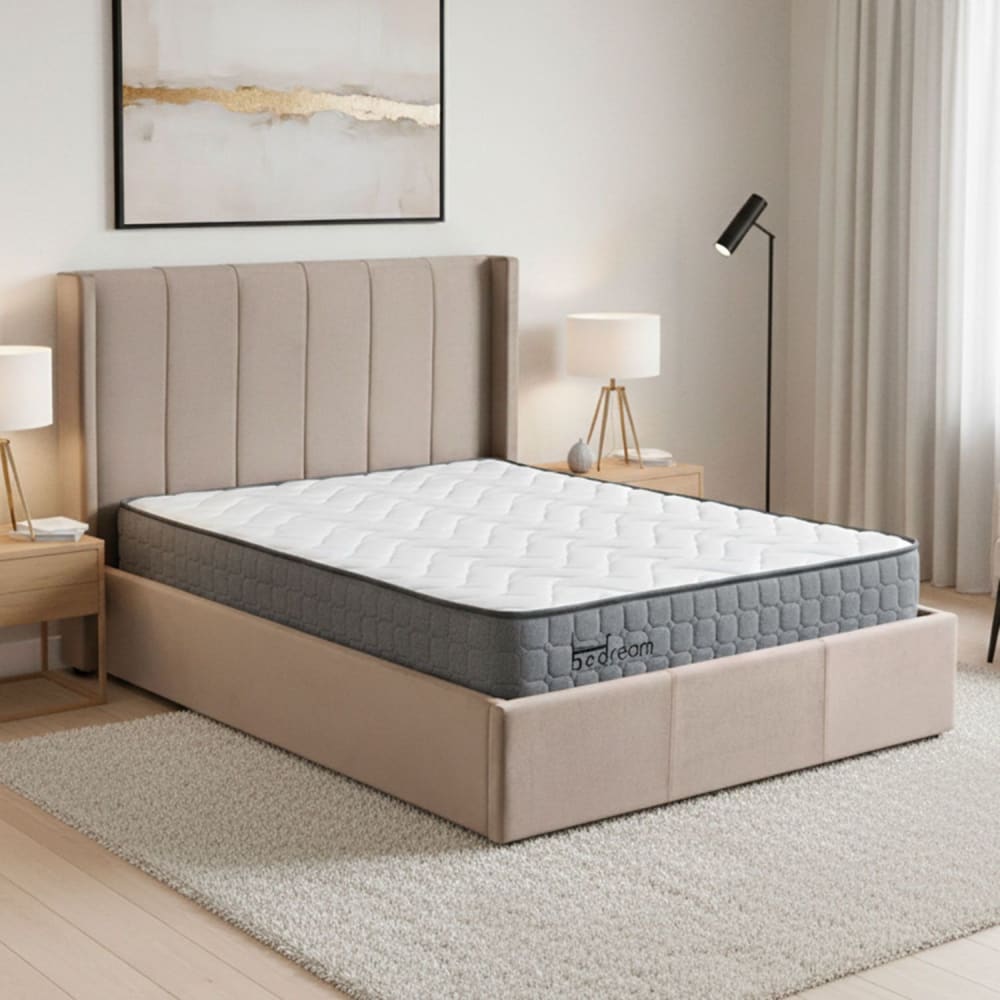 Menzzo Pack lit-coffre + matelas bedream 140x190cm velours taupe Taupe 148x110x207cm