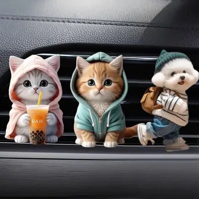 Discount Dollar Deals Cute Cat Acrylic Car Air Freshener Vent Clip With Long Lasting Fragrance 3pcs