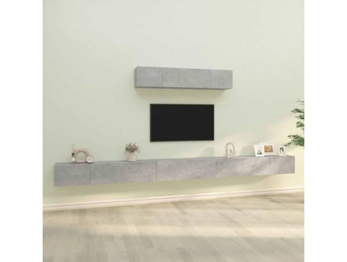 HEFZGDB 6-TLG. TV-Schrank-Set Betongrau Holzwerkstoff mit Wandmontage und reichlich Stauraum für Wohnzimmer Möbel