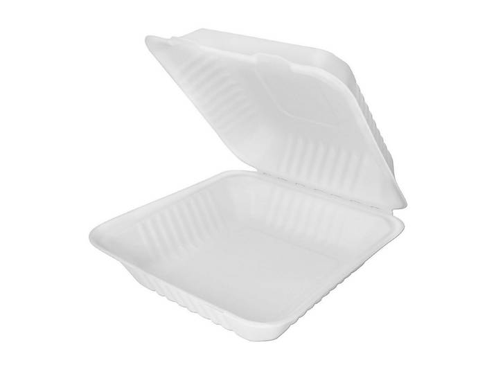 wisefood Einweggeschirr-Set 200 Clamshells Bagasse Clamshell - 43,6 x 20,3 x 4,6cm - (weiß) (200-tlg), Bagasse