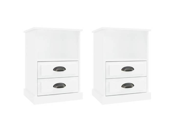 Table de chevet - Lisa-Boutique - 2 pcs - Blanc brillant - Bois d'ingénierie - 43x36x60 cm
