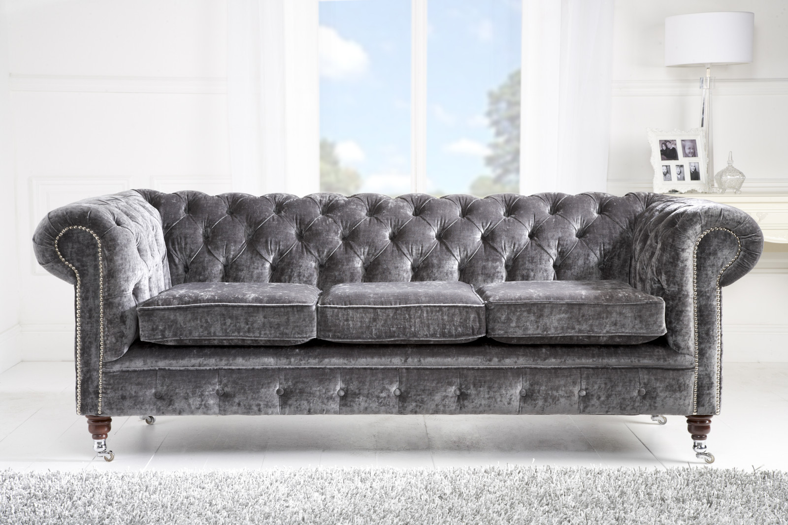 Luxus Chesterfield 3-zits bank in textiel voor de woonkamer