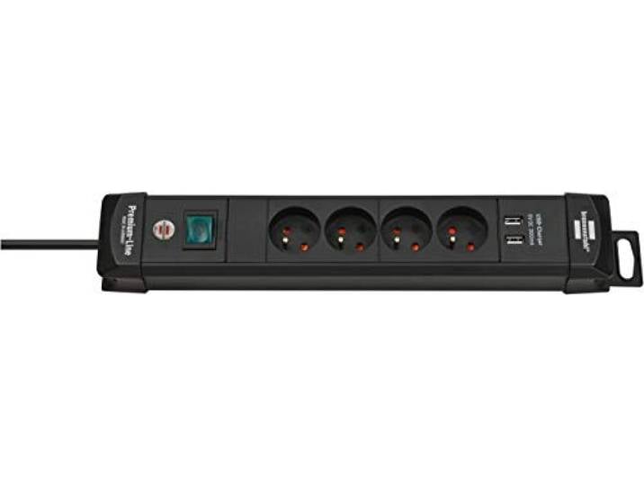 Brennenstuhl Premium-Line Multiprise 4 Prises (multiprise USB avec câble de 1\,8 m et Interrupteur désactivé\, Suspendu avec 2 USB 3.1 A\, fabriqué en Allemagne) Système d'emboîtement français