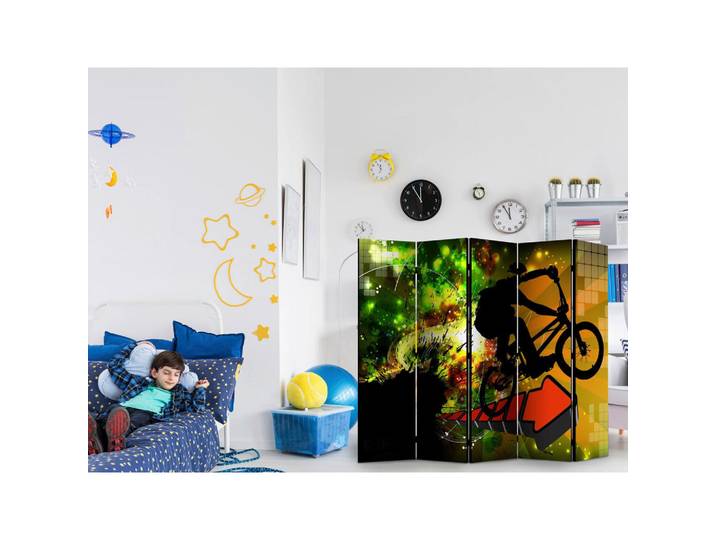 artgeist Paravent, Orange, Rot, Holz, Kiefer, massiv, Sport, 225x172x3 cm, Motiv auf Vorder- und Rückseite, Wohnzimmer, Raumteiler, Paravents