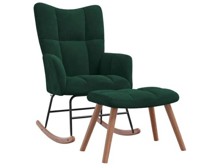 vidaXL Schaukelstuhl mit Hocker Relaxstuhl Schaukelsessel Schwingsessel Relaxsessel Schwingstuhl Polstersessel Sessel Samt Dunkelgrün