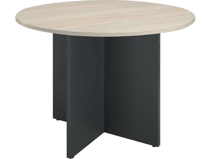 Table ronde diamètre 100 cm plateau chêne gris pieds croix anthracite Excellens - - Bruneau