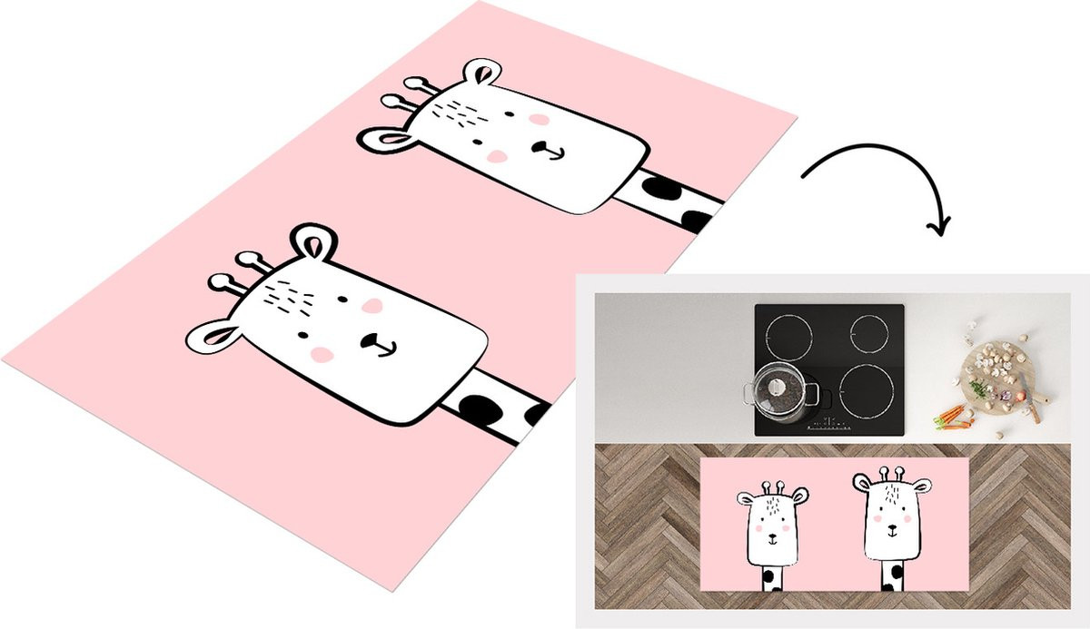 KitchenYeah Keukenloper Giraffe Dieren Roze Vinyl 120 x 60 cm