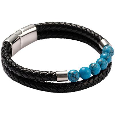Armband FIRETTI "Schmuck Geschenk Armschmuck Armkette Edelstein Perlen, Onesize", bunt (silberfarben, schwarz, türkis, türkis), Armbänder, Damen, 19cm, Edelstahl Leder, Edelstahl, Leder, Armband, Made in Germany - mit Howlith oder Türkis (beh.)