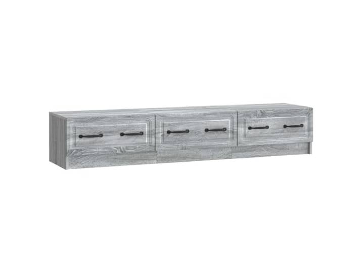 KTHLBRH TV-Schrank 147 x 34,5 x 27 cm Grau Sonoma Holz Engineered Rechteckiges Design, schwarze Metallgriffe, Holztechnik, Platz für Elektronik, raffiniertes Finish