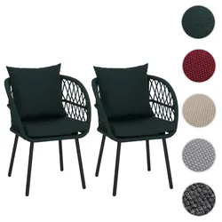 2er-Set Gartenstuhl HWC-Q38, Gartensessel Armlehne, Aluminium Seilgeflecht Rope ~ Gestell schwarz, Polster grün
