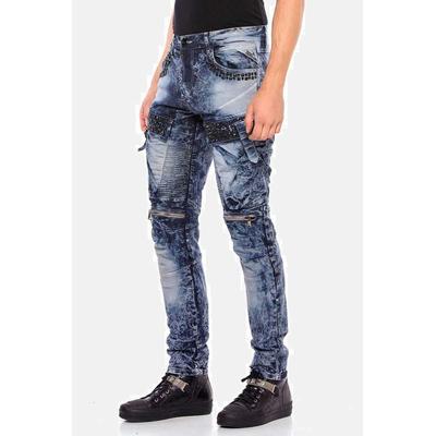 Bikerjeans CIPO & BAXX "Jeans", Herren, Gr. 36, Länge 34, blau, 98% Baumwolle, 2% Elasthan, unifarben, regular fit lang, Jeans, Mit Ripp-Details, CD494