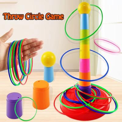 Inspired Finds Ring & Stack Play Tower Game Set Interactive Throw Circle & Layered Stack Toy For Kids 1xtower 15xrings