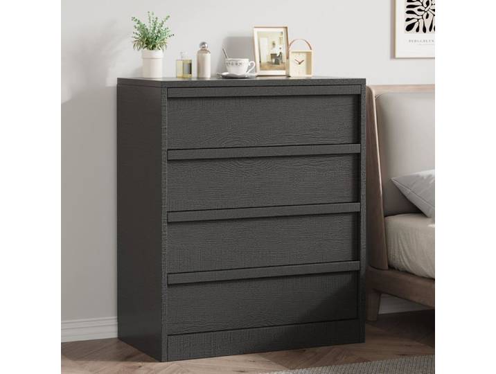 Triumpunpre Commode à 4 tiroirs offrant un grand espace de rangement avec glissières métalliques fluides pour salon couloir - noir