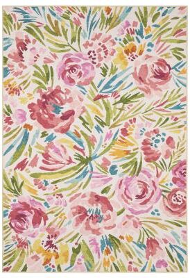 Style Haven Flores Bouquet Beige/Pink Indoor-Outdoor Washable Rug