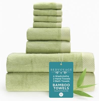 BedVoyage Plush viscose from Bamboo Cotton Towel Set 8pc - 8 Piece Set