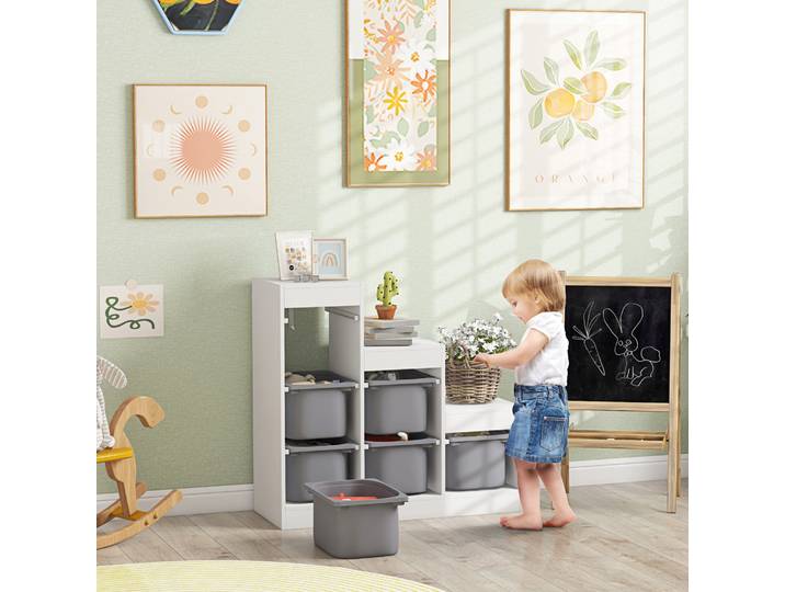 AIYAPLAY Meuble Rangement Enfants 6 Bacs Amovibles 3 Niveaux Gris