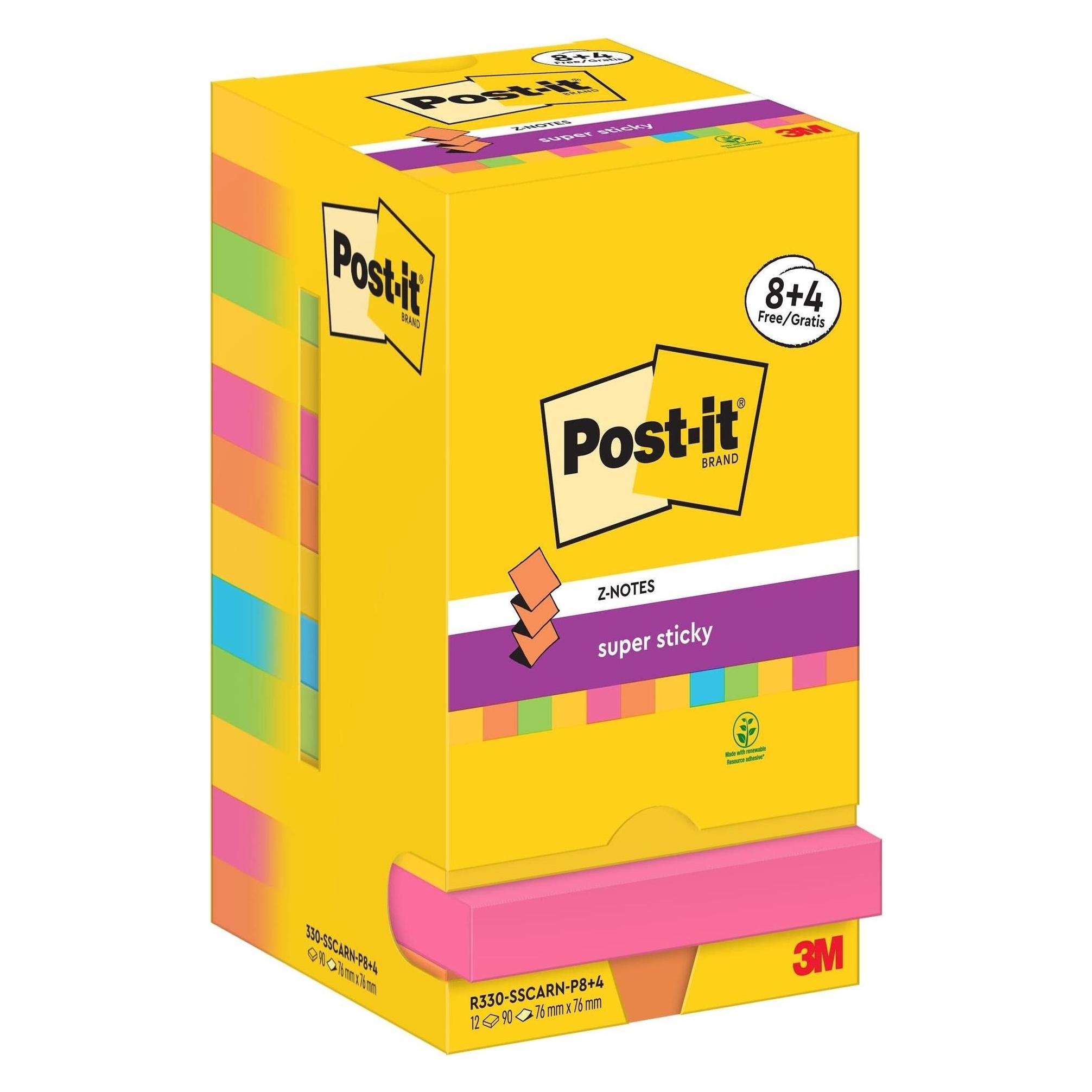 Post-it Super Sticky Z-Notes Carnival (76 x 76 mm) (R330-SSCARN-P8+4)