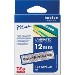P-TOUCH EMPSL31 - laminiertes Schriftband, schwarz auf silbernen Spitzen, 12mm