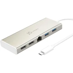 j5Create Mini JCD381 (USB-C, 5 Ports), Dockingstation + USB Hub, Beige, Weiss, Silber, Braun