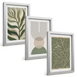 BILDER SET 3er Set - 20x30 cm Silberner Rahmen - Geometrische Blattformen