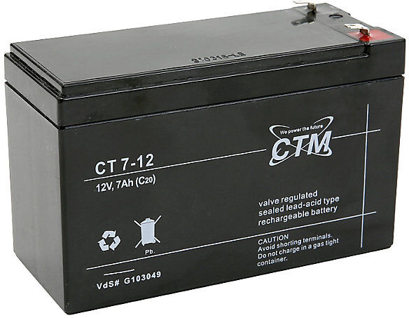 kaiserkraft Batterie 12 V - 7 Ah, für Minilift, Kunststoff, schwarz