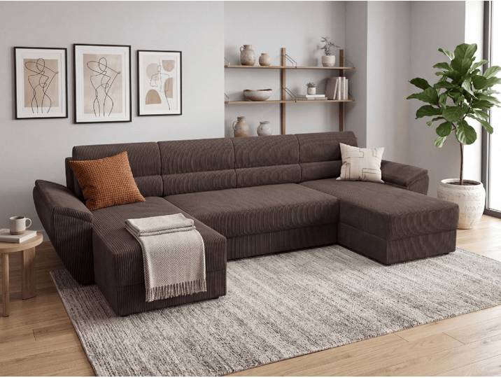 ANGEBOT Ausziehbares Sofa in U-Form TAVERO 321x140 cm, braun II. Qualität