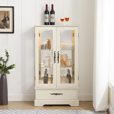 Kodotan sofa Lighted Glass Curio Cabinet w/Adjustable Shelves, 2 Doors & Drawer (Bulb Included)