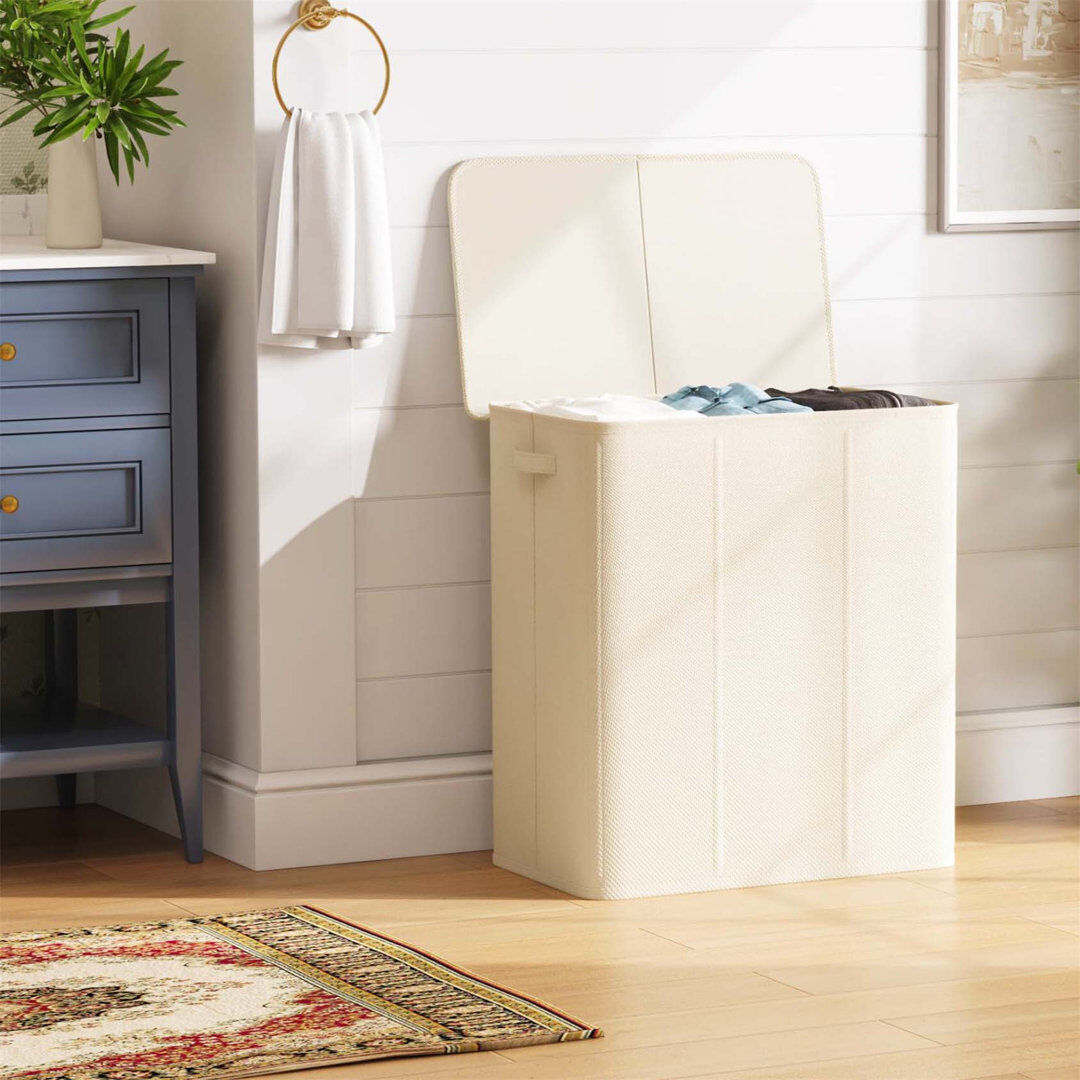 Latitude Run Bhargava Fabric Laundry Hamper with Handles White 70 x 60 x 38