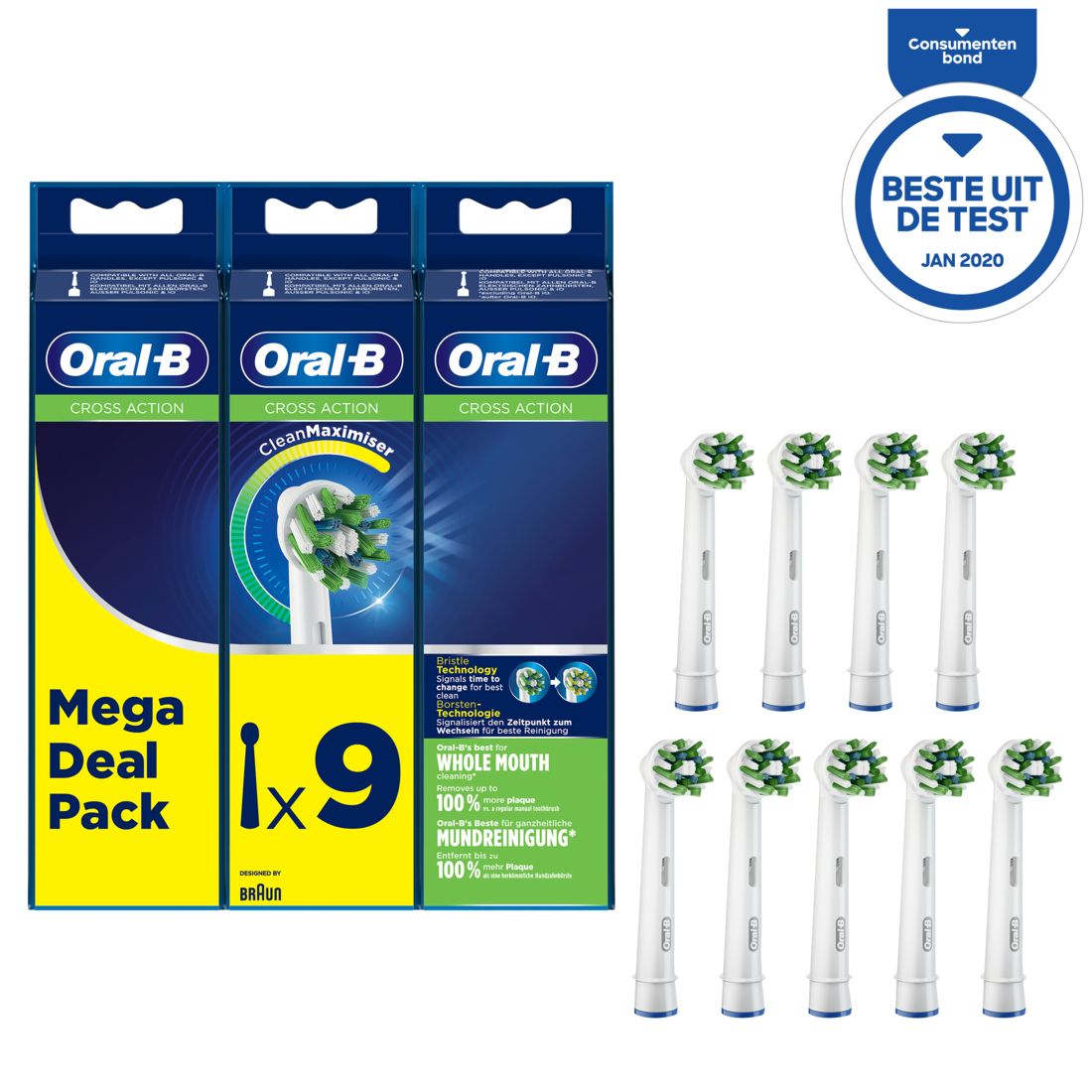 Oral-B 9 Stück CrossAction Aufsteckbürsten (Weiß) 80339536