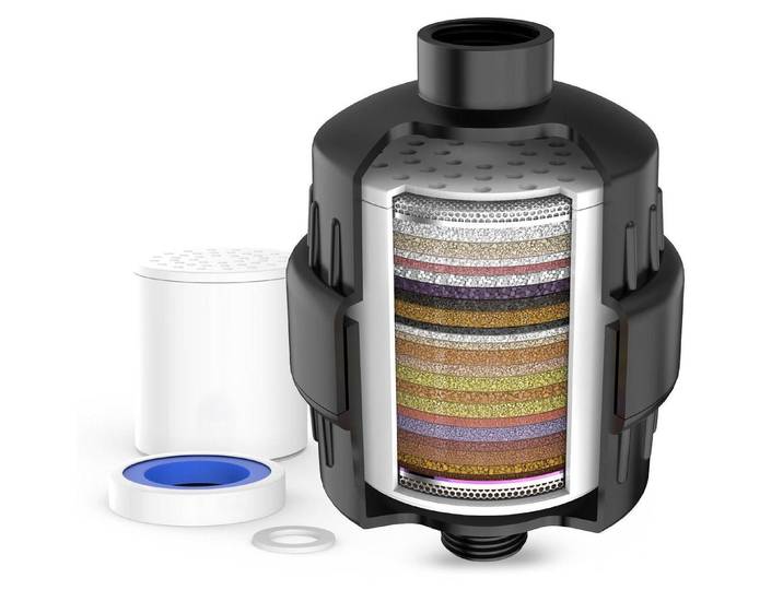 Duschfilter 36-Stufen für hartes Wasser reduziert Chlor Verunreinigungen Schwermetalle 20.000 L Kapazität 1 Ersatzfilter mattschwarz