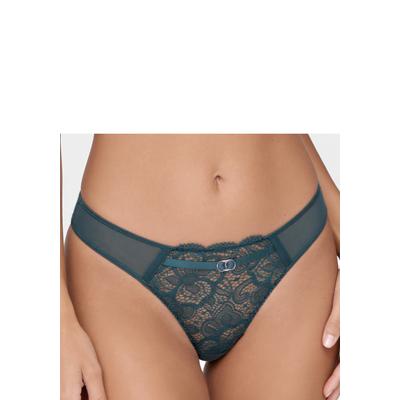 String LASCANA "Nikoletta", Damen, Gr. 36/38, blau (petrol), Spitze, Obermaterial: 88% Polyamid, 12% Elasthan, Unterhosen String, aus floraler Spitze und feinem Mesh in transparenter Optik